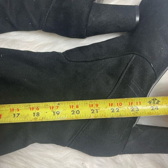 Ashley Stuart Fabric suede Black over the knee wide calf block heels boots SZ12W - Picture 7 of 9